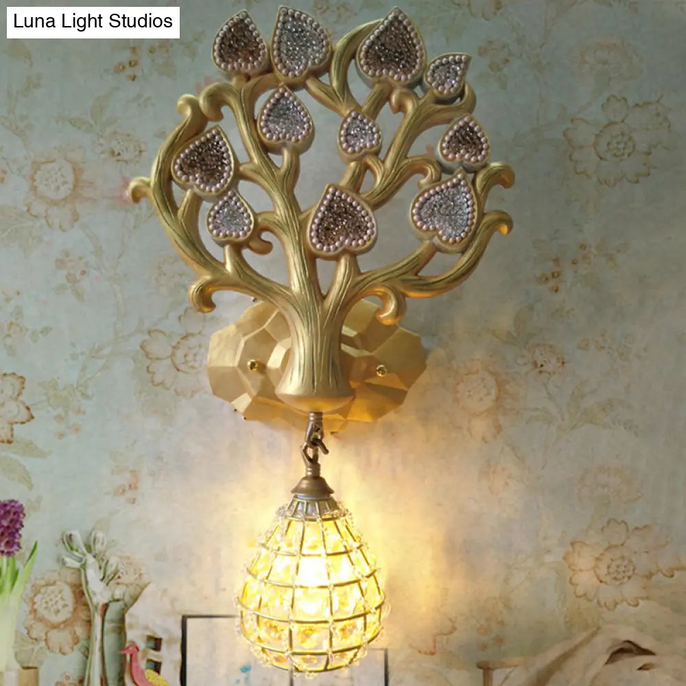 Resin Sconce Light - Water Drop/Globe Design 1 Bulb Indoor Wall Fixture With Tree Backplate