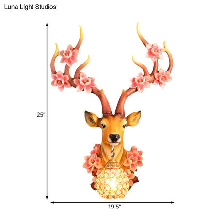 Resin Wall Lighting - Country Red/Yellow Orb Indoor Sconce Light With Crystal Shade 1-Light Fixture