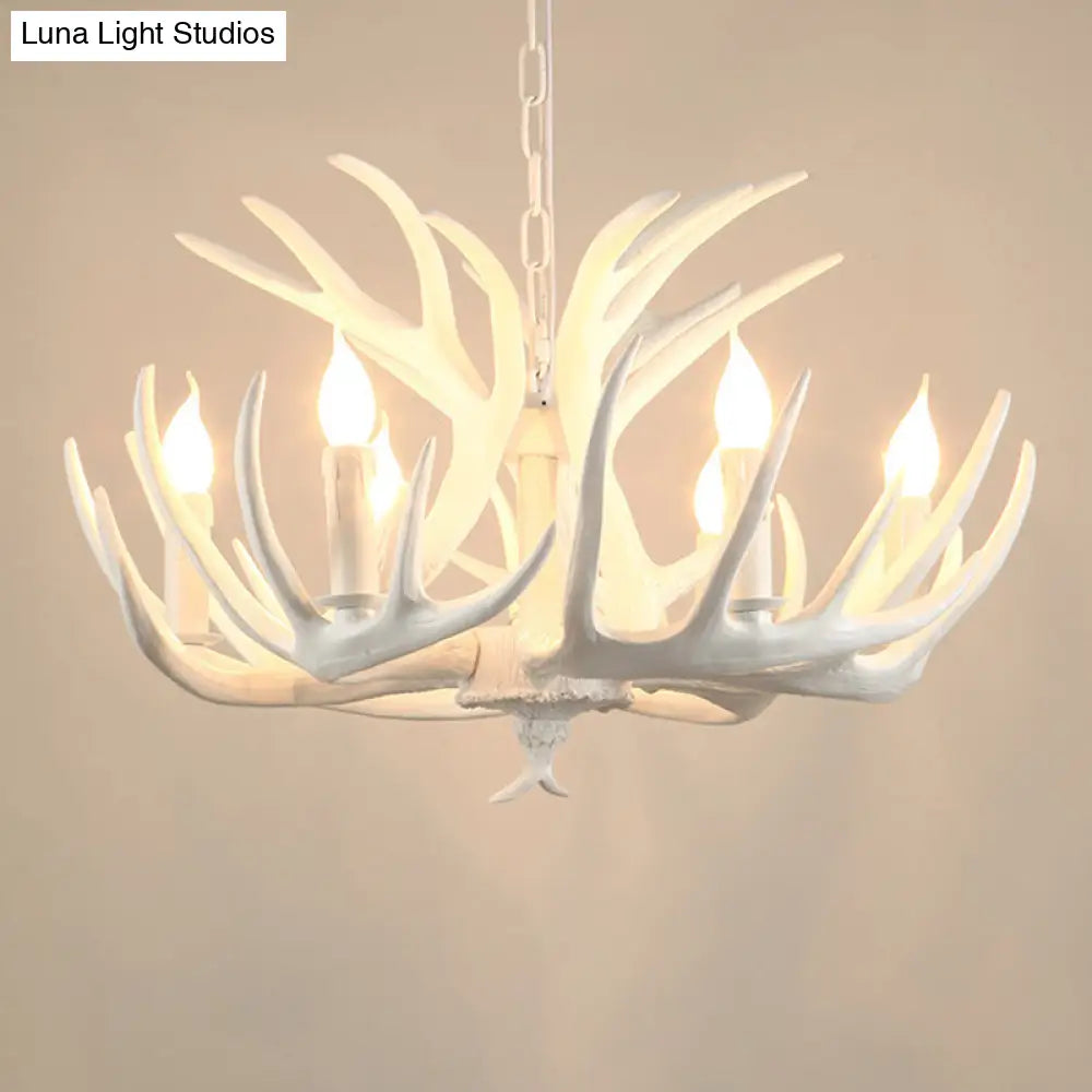 Resin White Antler Chandelier - Classic Pendant Light Fixture For Dining Room