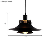 Restaurant Ceiling Light: Wide Flare Pendant Countryside Black Iron | 2-Layer 1 Bulb 12.5’/14’