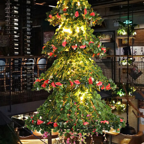 Restaurant Chandelier Lamp: Tree Shaped Ceiling Light With 18 Green Plant Bulbs