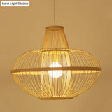 Restaurant Pendant Lamp With Bamboo Shade - Asia Wood Hanging Ceiling Light