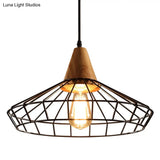 Restaurant Wire Cage Pendant Light: Black Metal Industrial Retro Hanging Lamp