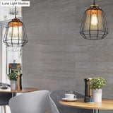 Restaurant Wire Cage Pendant Light: Black Metal Industrial Retro Hanging Lamp