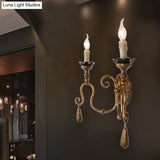 Retro 2-Head Metal Wall Sconce With Swirled Gold Arm - Corridor Lighting