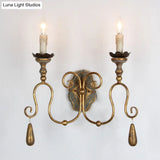 Retro 2-Head Metal Wall Sconce With Swirled Gold Arm - Corridor Lighting