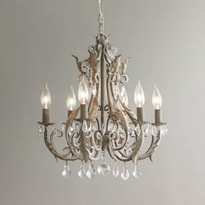 Retro 6-Head Pendant Chandelier With Crystal Beaded Arms - Metallic Candelabra Light For Living Room