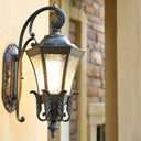 Retro Aluminium Hexagon Outdoor Wall Mount Light With Textured Glass Shade Black
