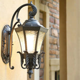 Retro Aluminium Hexagon Outdoor Wall Mount Light With Textured Glass Shade Black