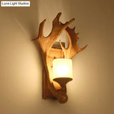Retro Antler Resin Wall Mount Light With Frosted Glass Shade - 1-Light Brown Finish Ideal For Study