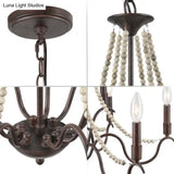 Retro Beaded Wood Chandelier With Metallic Candle - 9-Light Suspension Light In Rust