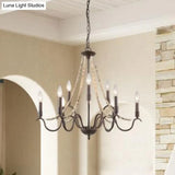 Retro Beaded Wood Chandelier With Metallic Candle - 9-Light Suspension Light In Rust