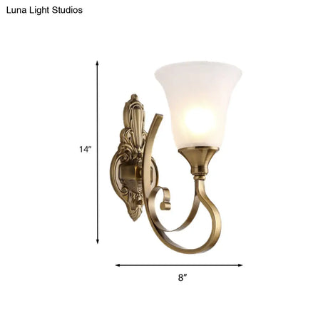 Retro Bell Wall Lamp - Sleek 2-Light Frosted Glass Sconce In Gold For Porch