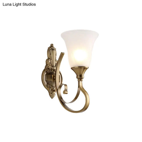 Retro Bell Wall Lamp - Sleek 2-Light Frosted Glass Sconce In Gold For Porch