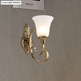 Retro Bell Wall Lamp - Sleek 2-Light Frosted Glass Sconce In Gold For Porch