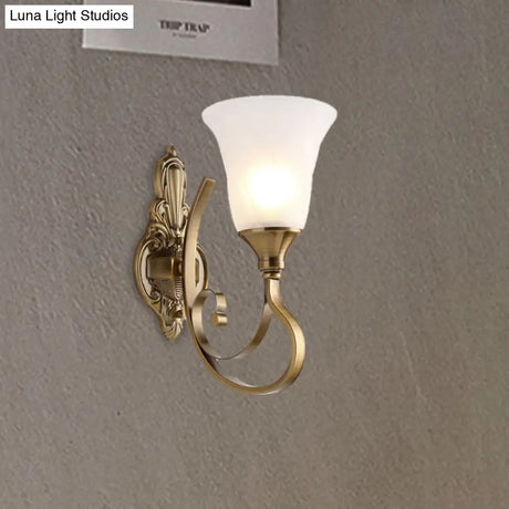 Retro Bell Wall Lamp - Sleek 2-Light Frosted Glass Sconce In Gold For Porch
