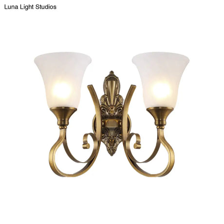 Retro Bell Wall Lamp - Sleek 2-Light Frosted Glass Sconce In Gold For Porch
