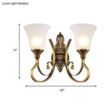 Retro Bell Wall Lamp - Sleek 2-Light Frosted Glass Sconce In Gold For Porch