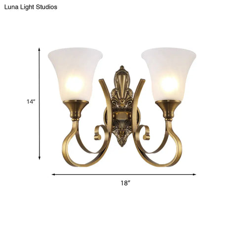 Retro Bell Wall Lamp - Sleek 2-Light Frosted Glass Sconce In Gold For Porch
