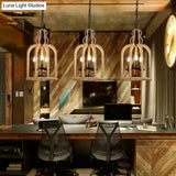 Retro Birdcage Pendant Light: 3 Heads Hanging Lamp In Brown For Dining Room
