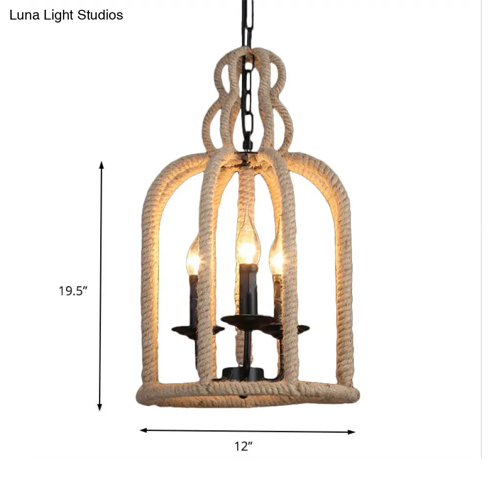 Retro Birdcage Pendant Light: 3 Heads Hanging Lamp In Brown For Dining Room