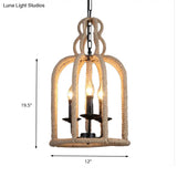 Retro Birdcage Pendant Light: 3 Heads Hanging Lamp In Brown For Dining Room