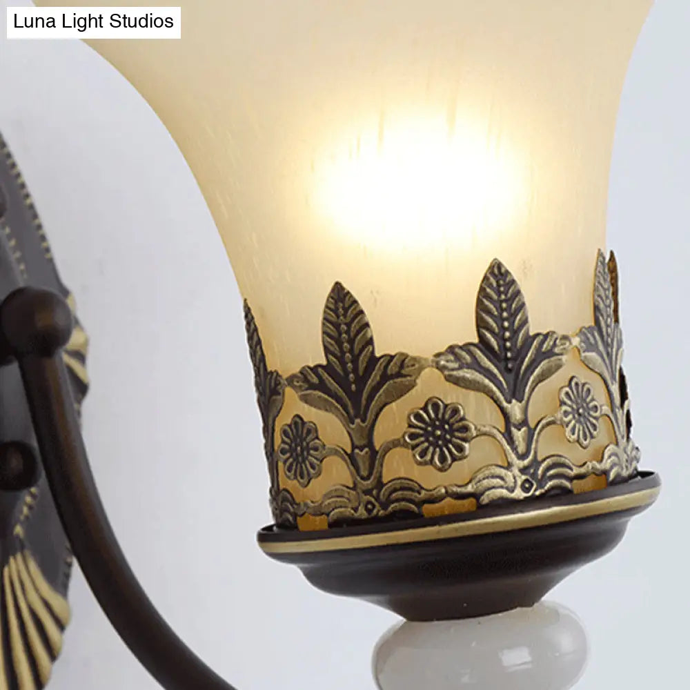 Retro Black Bell Wall Light With White Glass Shade For Living Room - 1/2 Fixture