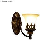 Retro Black Bell Wall Light With White Glass Shade For Living Room - 1/2 Fixture