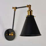 Retro Black-Brass Conical Wall Lamp With Swing Arm For Studio Tasks Black