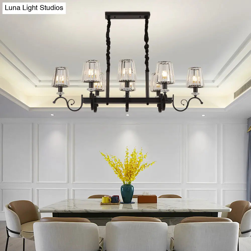 Retro Black Crystal Pendant Light For Dining Room - Conical Island Ceiling