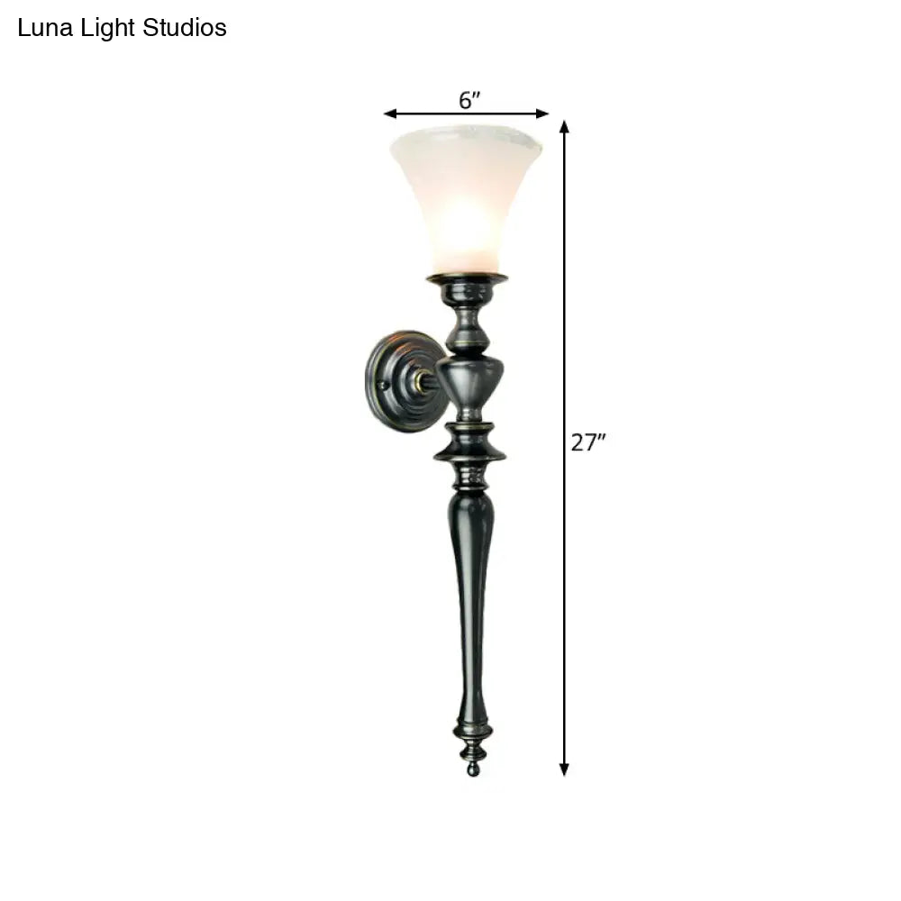 Retro Black Flared Wall Sconce: Cream Glass Linear Metal Arm - Perfect For Living Room