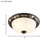 Retro Black Glass Ceiling Fixture With Embossed Rose Edge - Bedroom Flush Mount Lighting