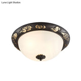 Retro Black Glass Ceiling Fixture With Embossed Rose Edge - Bedroom Flush Mount Lighting