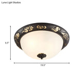 Retro Black Glass Ceiling Fixture With Embossed Rose Edge - Bedroom Flush Mount Lighting