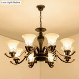 Retro Black Glass Flare Chandelier - Cream Pendant Light For Living Room