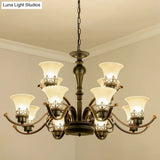 Retro Black Glass Flare Chandelier - Cream Pendant Light For Living Room