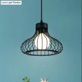 Retro Black Metal Pendant Light With Wire Cage: Ideal Kitchen Lighting