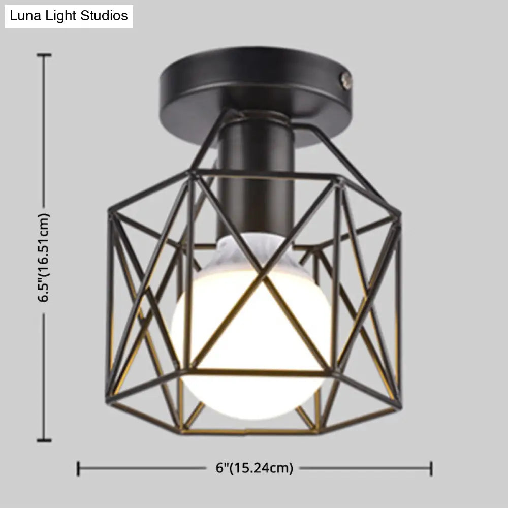 Retro Black Metal Wire Cage Ceiling Mount Light Fixture