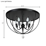 Retro Black Metallic Flush Mount Ceiling Light With Wire Cage And Clear Crystal Ball - 1/4/5 Heads