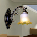 Retro Black/White Scalloped Sconce: Frosted Glass Shade Curved Arm Wall Lamp For Dining Room 1 /