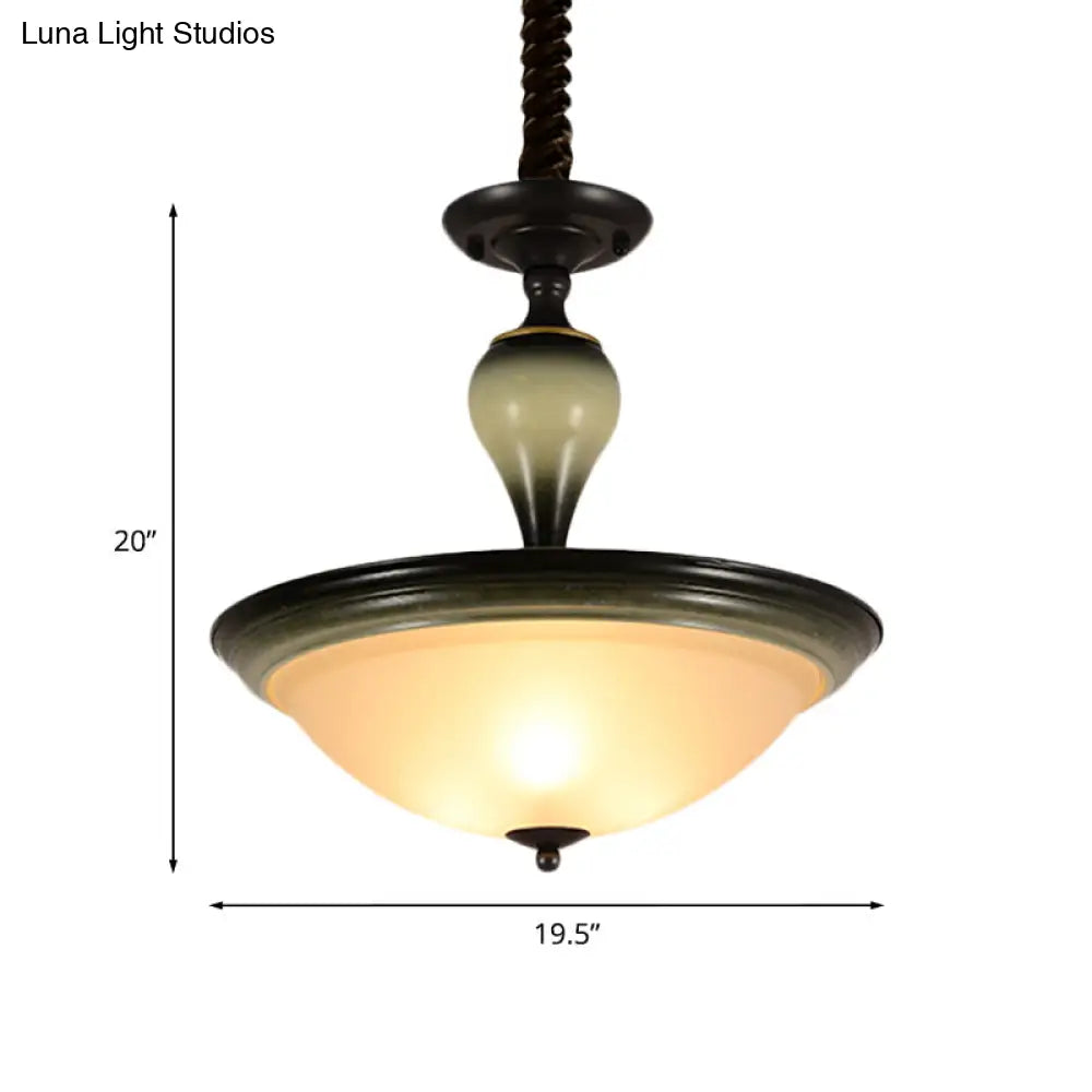 Retro Bowl Semi Flush Mount Light With Frosted Glass - Black 3 Bulb Flushmount Lighting
