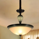 Retro Bowl Semi Flush Mount Light With Frosted Glass - Black 3 Bulb Flushmount Lighting