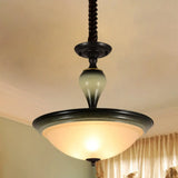 Retro Bowl Semi Flush Mount Light With Frosted Glass - Black 3 Bulb Flushmount Lighting