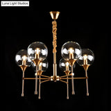 Retro Brass Burst Suspension Lamp - 6 Head Clear Glass Chandelier For Dining Table
