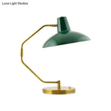Retro Brass Iron Bow Desk Lamp With Single Bulb And Green/White Wide Bowl Shade