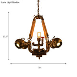 Retro Bronze 5-Light Ball Chandelier With Global Shade - Metal And Rope Pendant For Bars