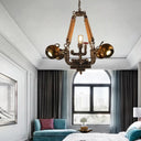 Retro Bronze 5-Light Ball Chandelier With Global Shade - Metal And Rope Pendant For Bars