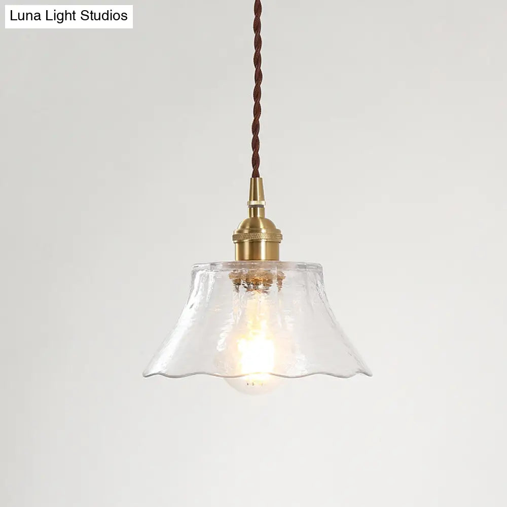 Retro Clear Glass Shade Ceiling Light Brass 1 Small Hanging Lamp For Living Room