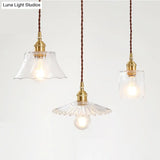 Retro Clear Glass Shade Ceiling Light Brass 1 Small Hanging Lamp For Living Room