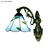 Retro Cone-Shaped Wall Sconce With Stained Glass And 1 Light For Stairway